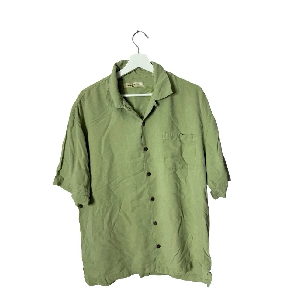 Tommy Bahama Men's 100% Silk Green Vacation Beach Button Down Shirt Sz Large